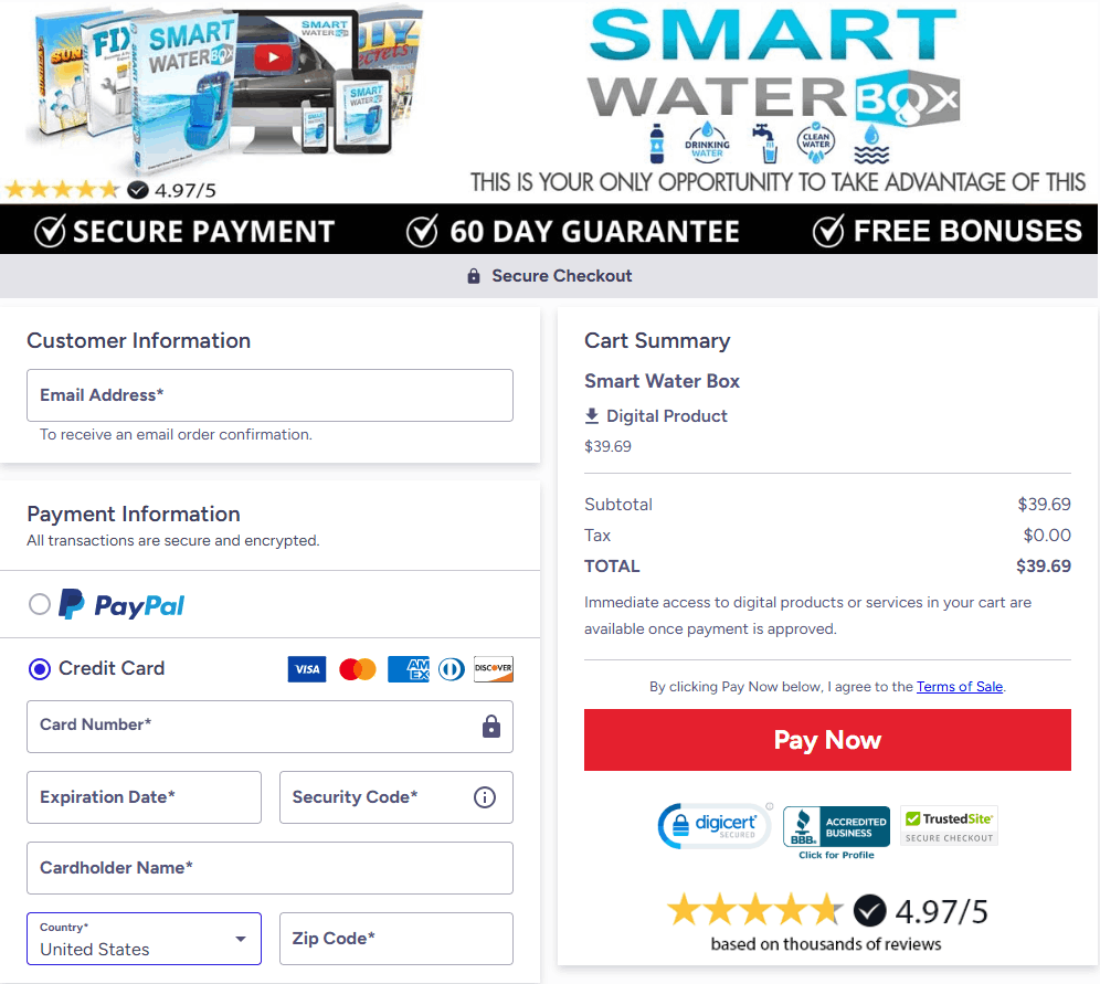 Smart Water Box order page